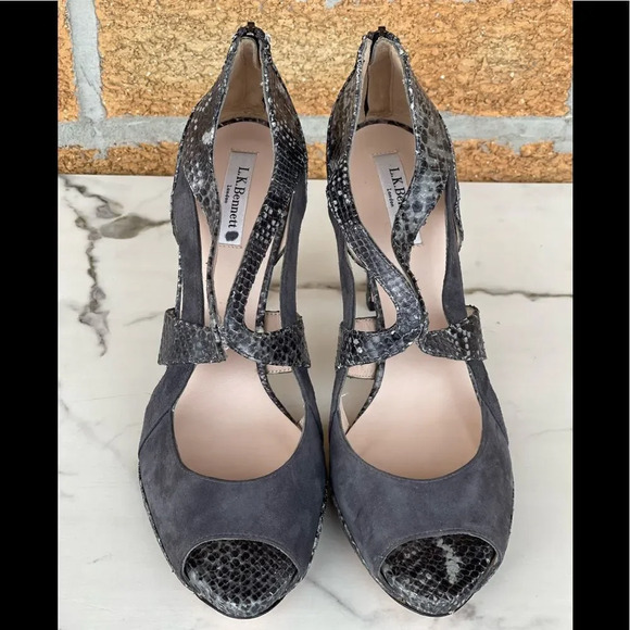 L.K. Bennett Mabel Snakeskin Suede Pumps 42/11 - Picture 3 of 9
